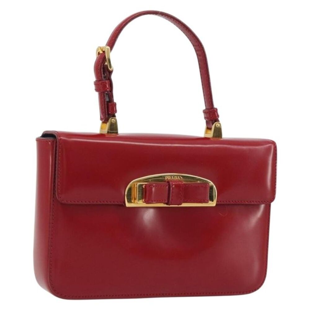 Prada Bow Top Handle Leather Red Leather Handbag